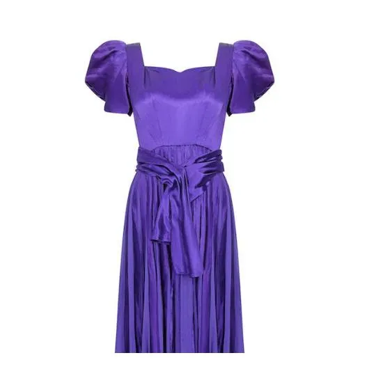 1940s Haute Couture Purple Satin Chiffon Dress
