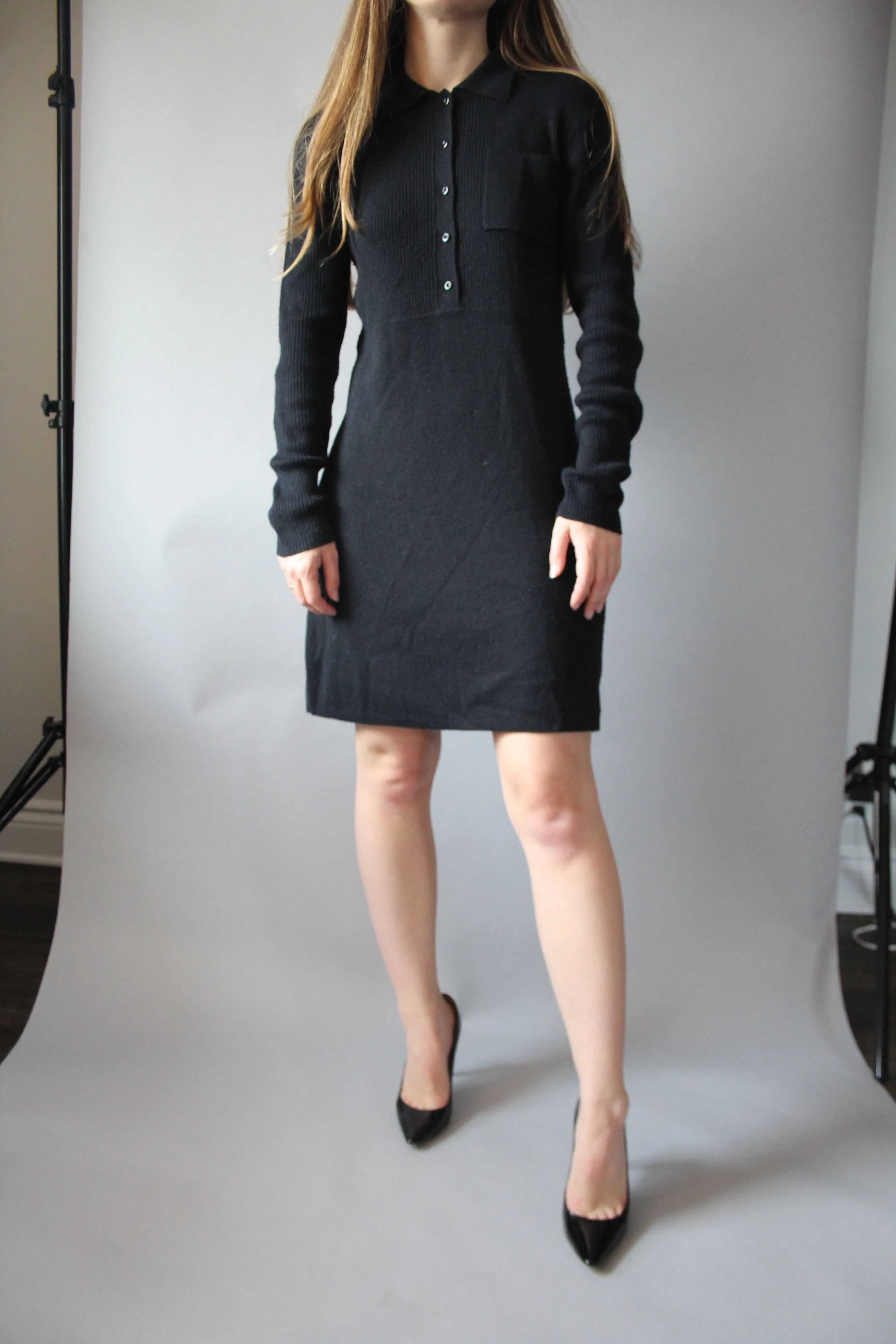90s Black Esprit Knit Dress - S/M