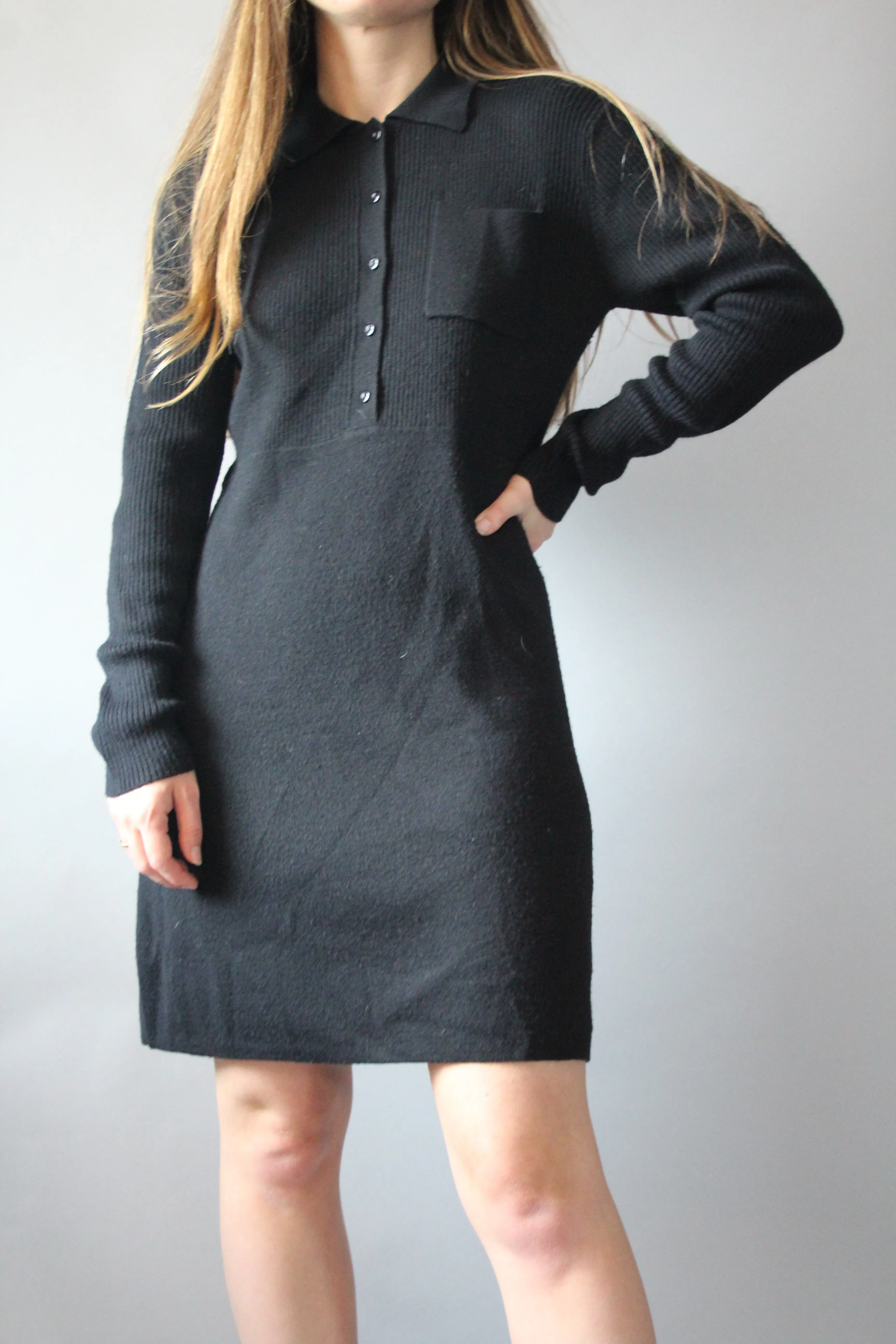 90s Black Esprit Knit Dress - S/M