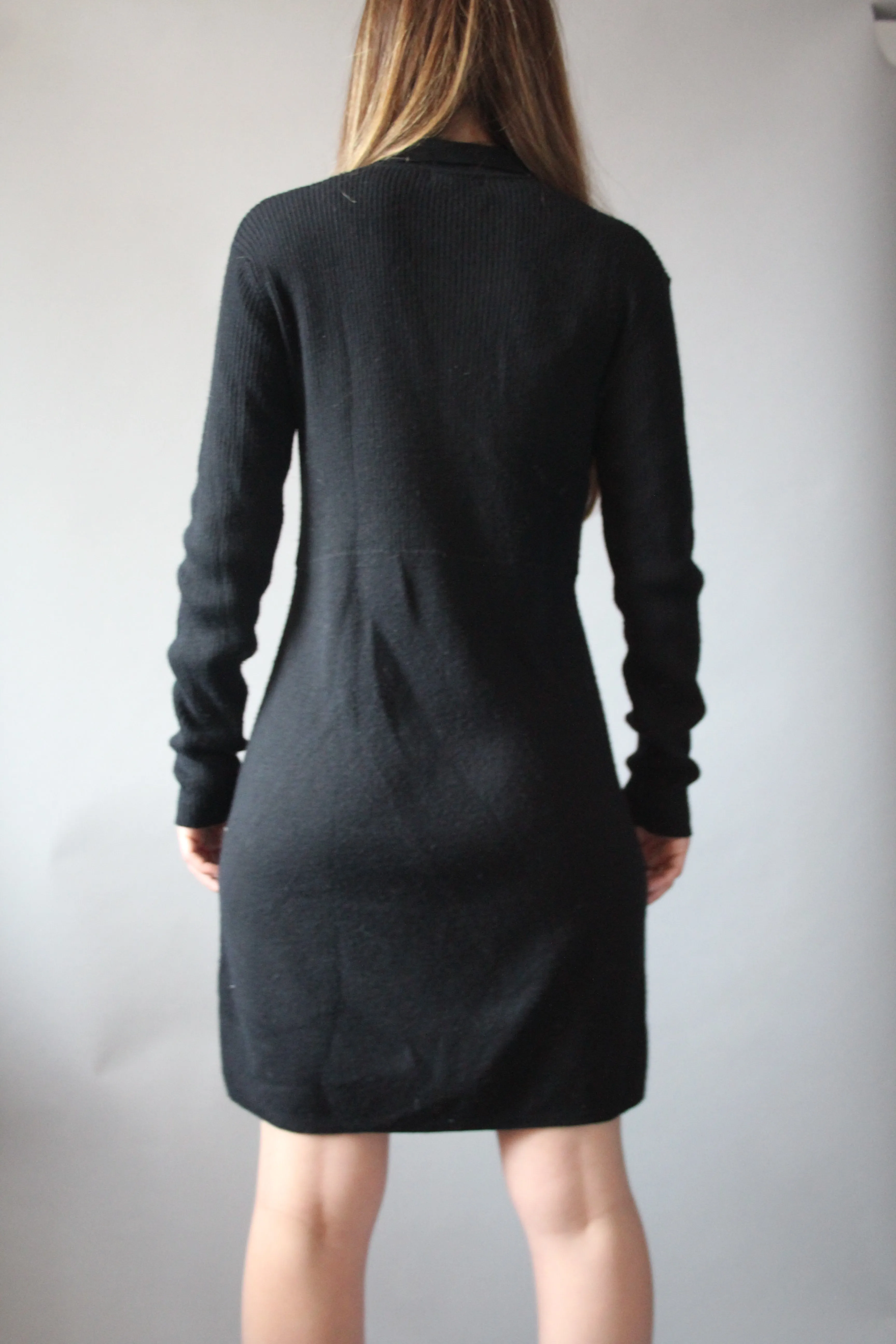 90s Black Esprit Knit Dress - S/M