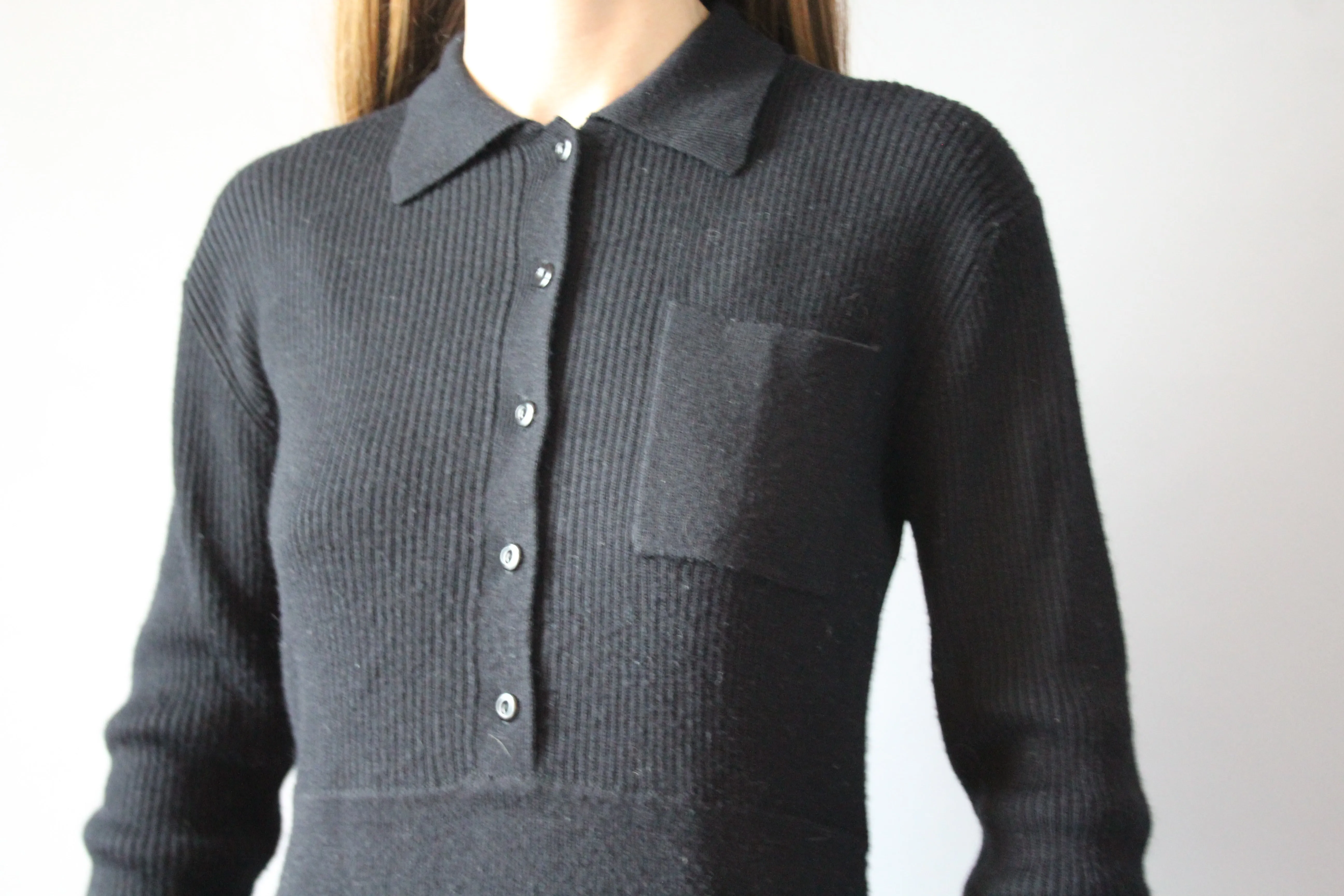 90s Black Esprit Knit Dress - S/M