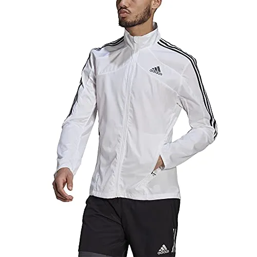 adidas Men's Standard Marathon Jacket 3-Stripes, White/Black, X-Large