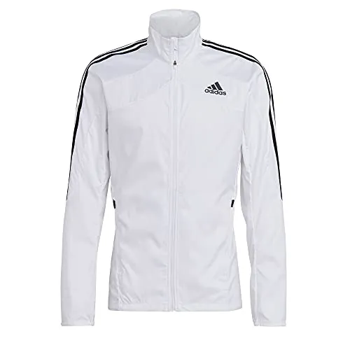 adidas Men's Standard Marathon Jacket 3-Stripes, White/Black, X-Large