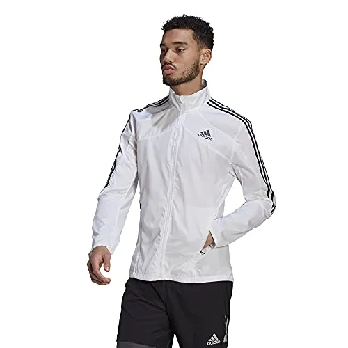 adidas Men's Standard Marathon Jacket 3-Stripes, White/Black, X-Large