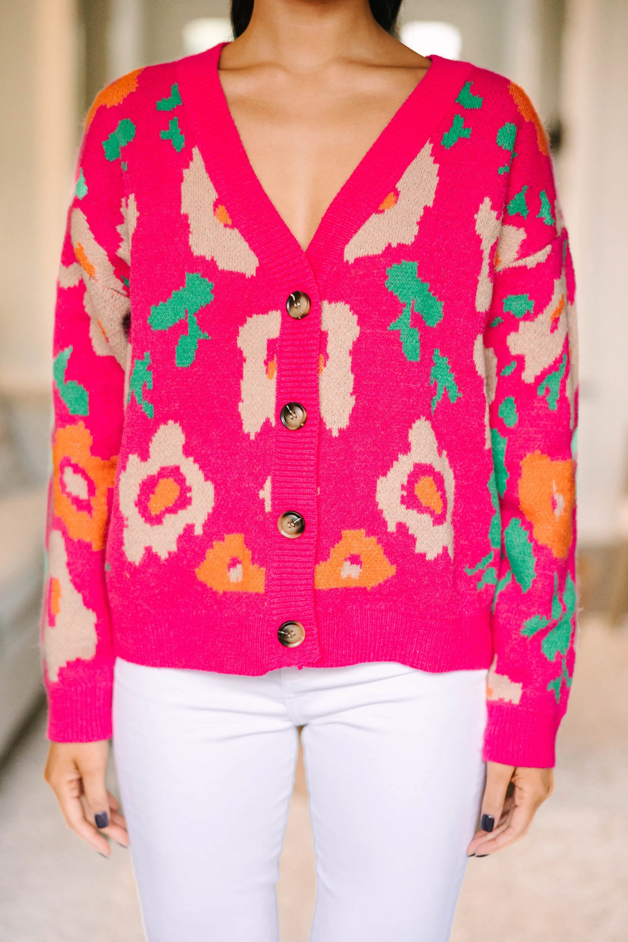 Always On The Move Hot Pink Floral Cardigan