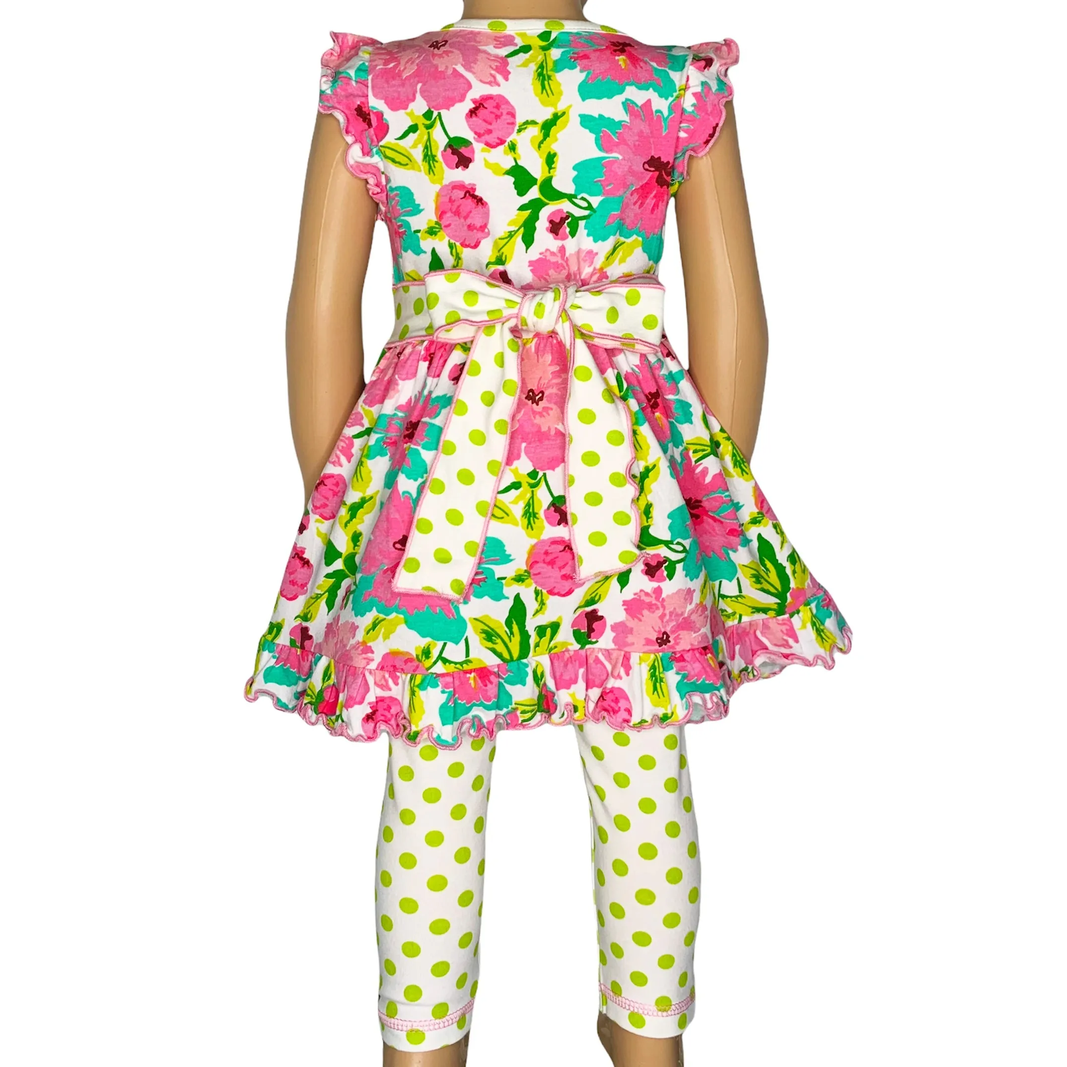 AnnLoren Little & Big Girls Spring Floral Dress Polka Dot Capri Leggings