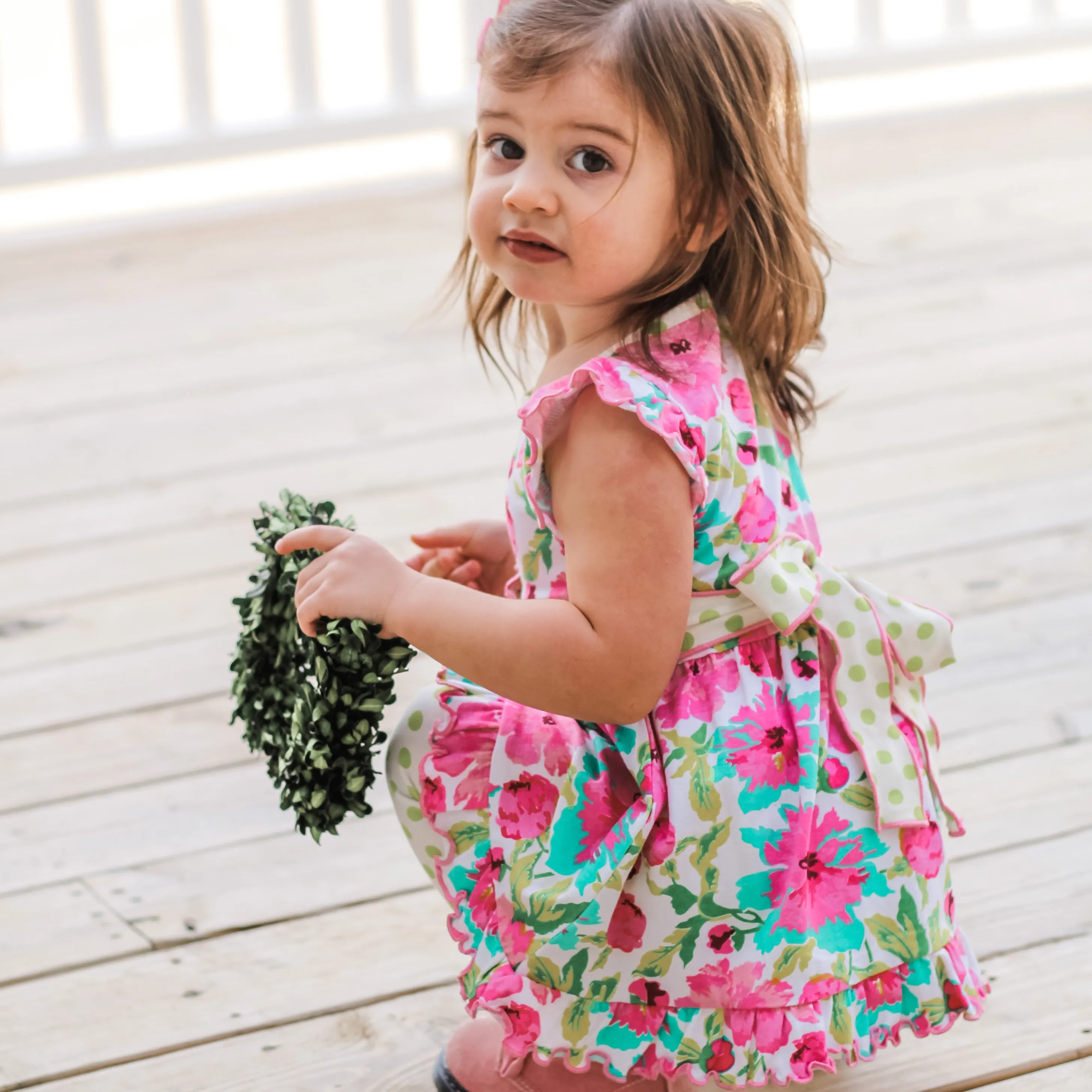 AnnLoren Little & Big Girls Spring Floral Dress Polka Dot Capri Leggings