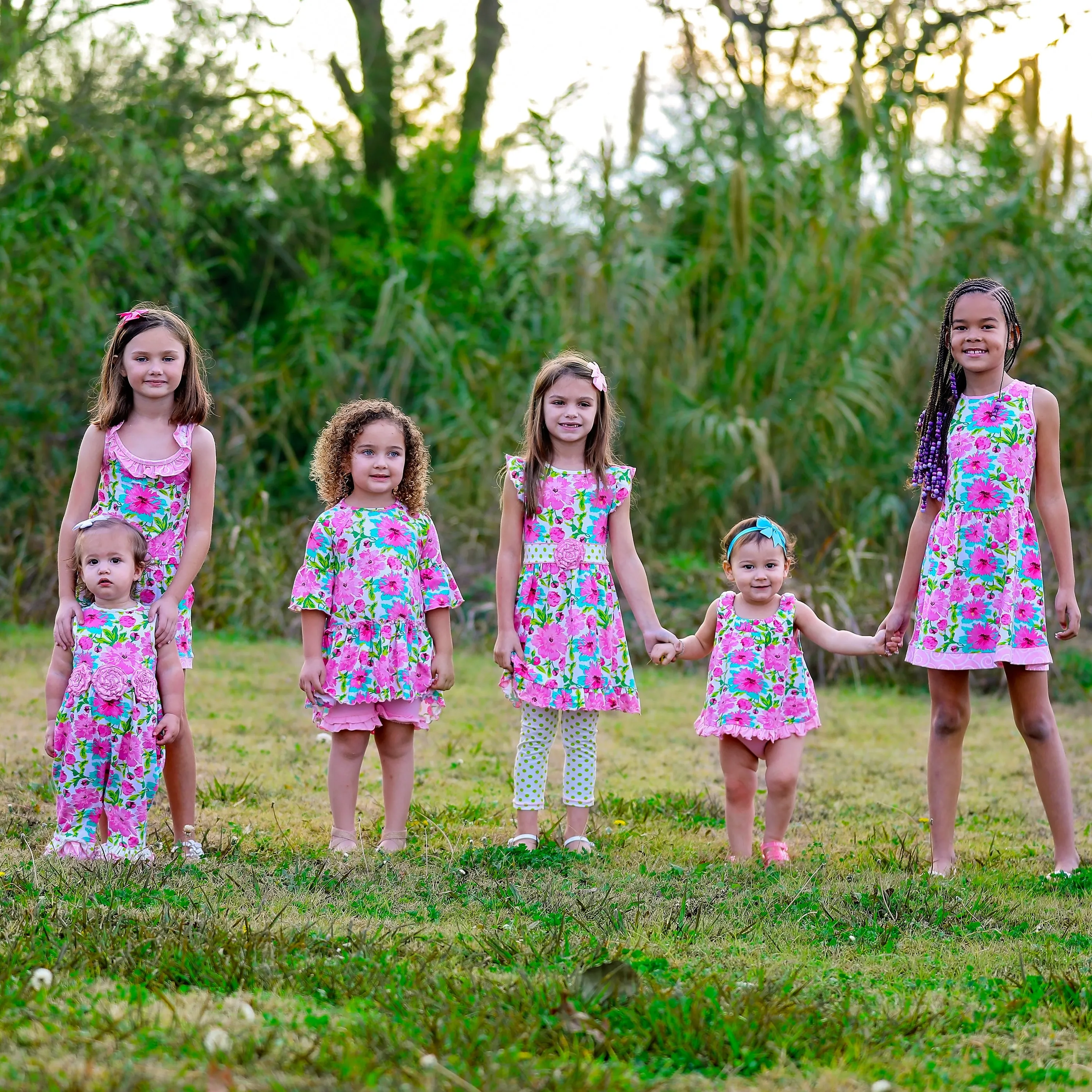 AnnLoren Little & Big Girls Spring Floral Dress Polka Dot Capri Leggings