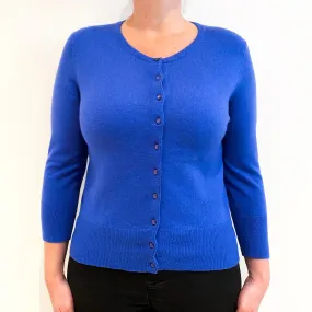 Azure Blue 3/4 Sleeve Cashmere Crew Neck Cardigan Large