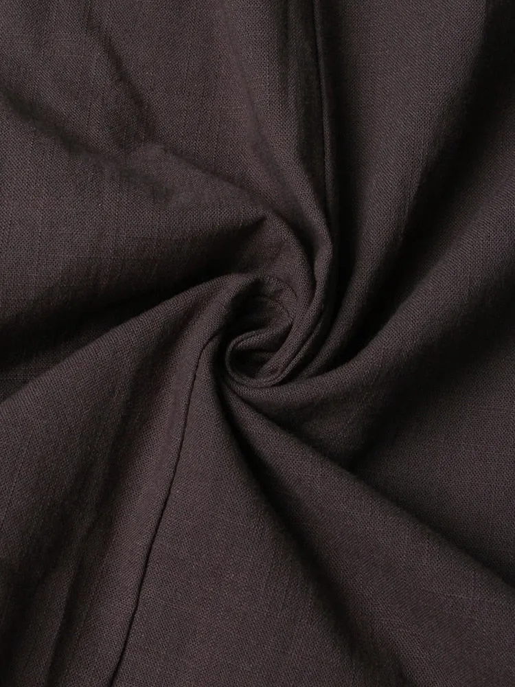 Backless Folds Dresses For Women V Neck Puff Sleeve High Waist Minimalist Dress Female Fashion Clothing