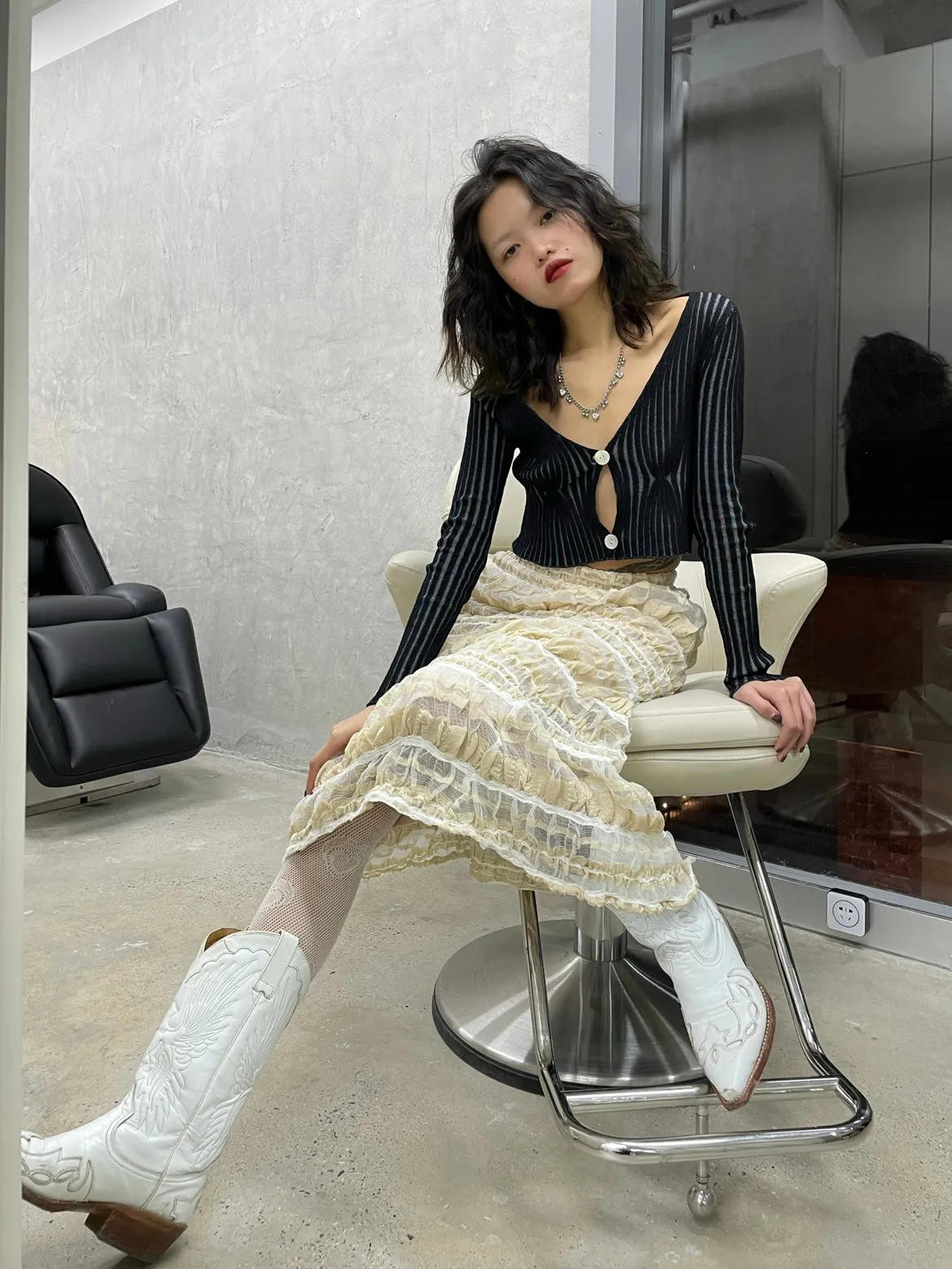 Black And White Stripe Knit Cardigan
