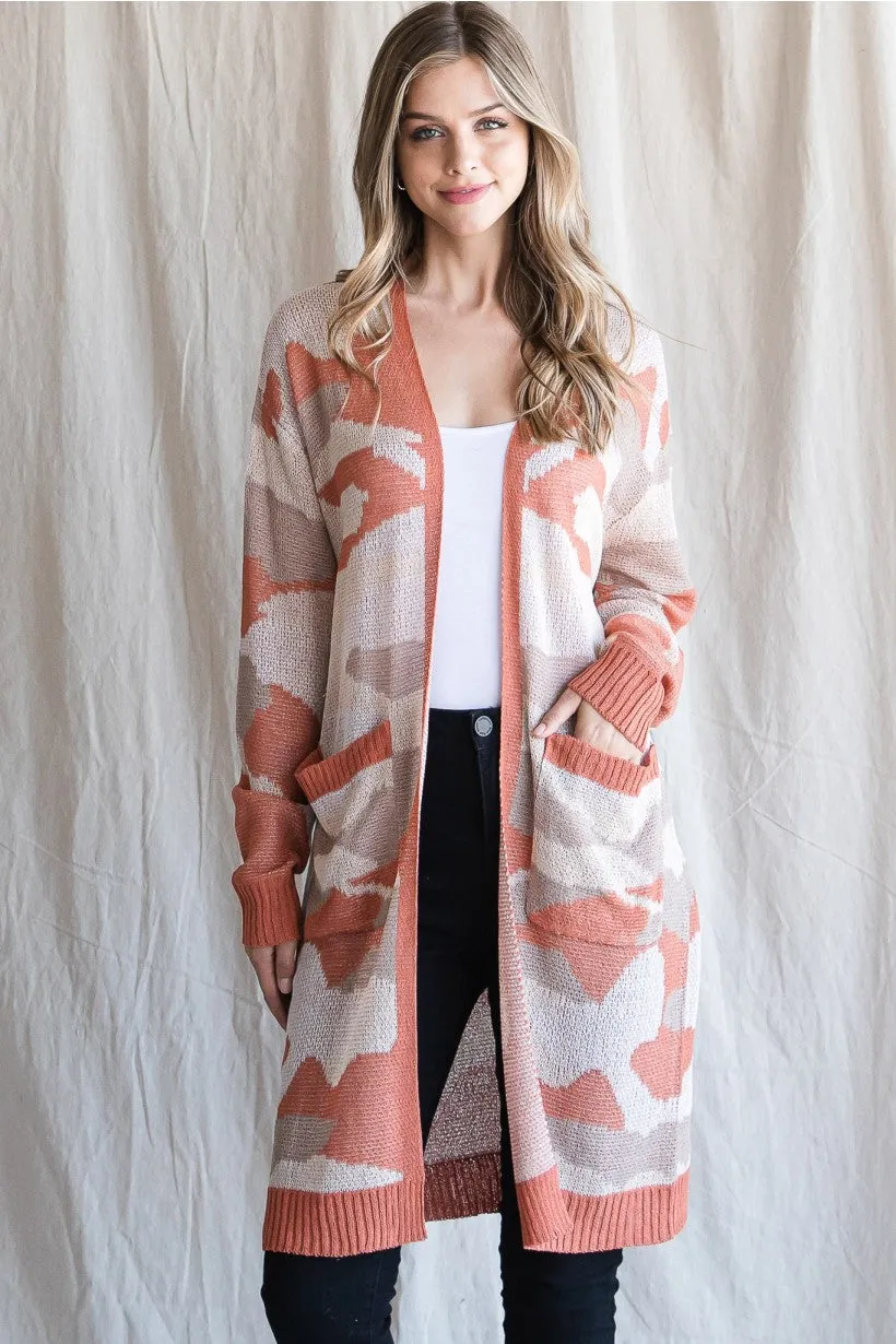 Brick by Brick Long Duster Camo Cardigan