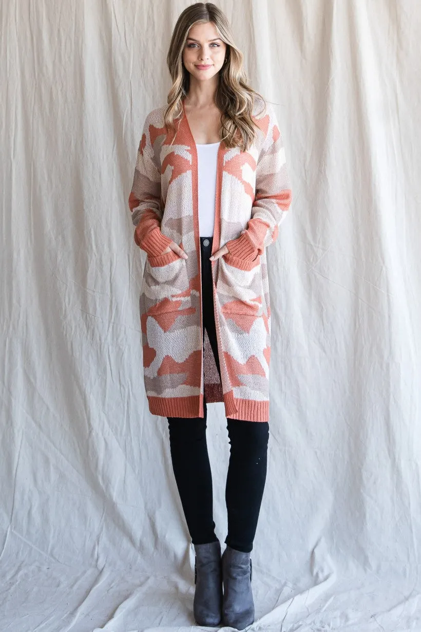Brick by Brick Long Duster Camo Cardigan