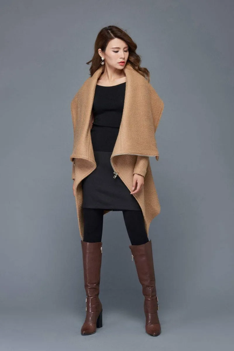 Brown Asymmetrical Winter Wool Coat C959#