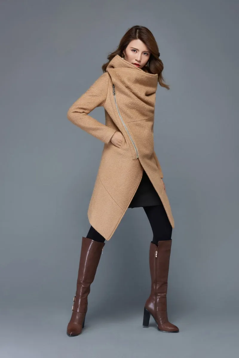 Brown Asymmetrical Winter Wool Coat C959#