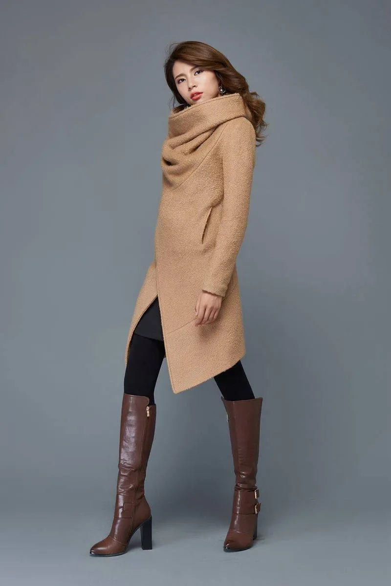 Brown Asymmetrical Winter Wool Coat C959#
