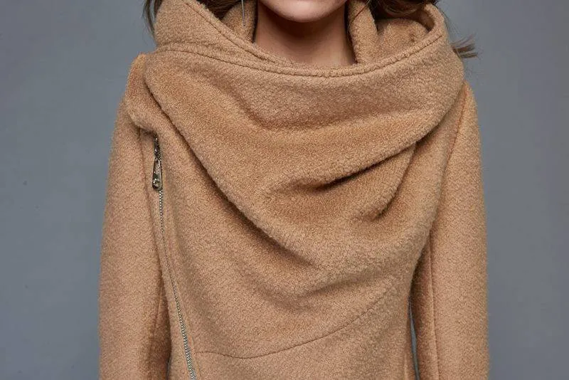 Brown Asymmetrical Winter Wool Coat C959#