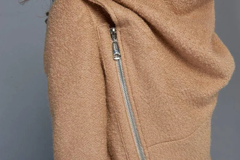 Brown Asymmetrical Winter Wool Coat C959#