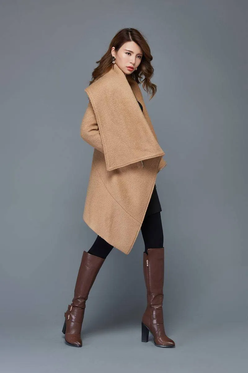 Brown Asymmetrical Winter Wool Coat C959#