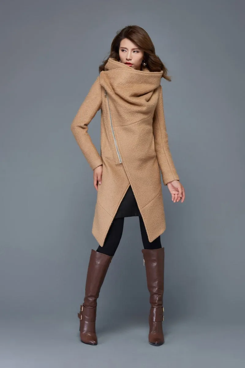 Brown Asymmetrical Winter Wool Coat C959#