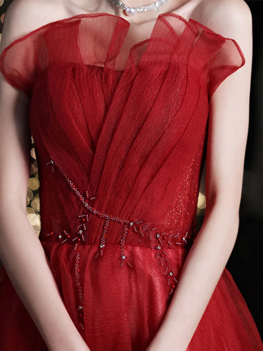 Burgundy Long Prom Dresses, Burgundy Formal Graduation Dresses