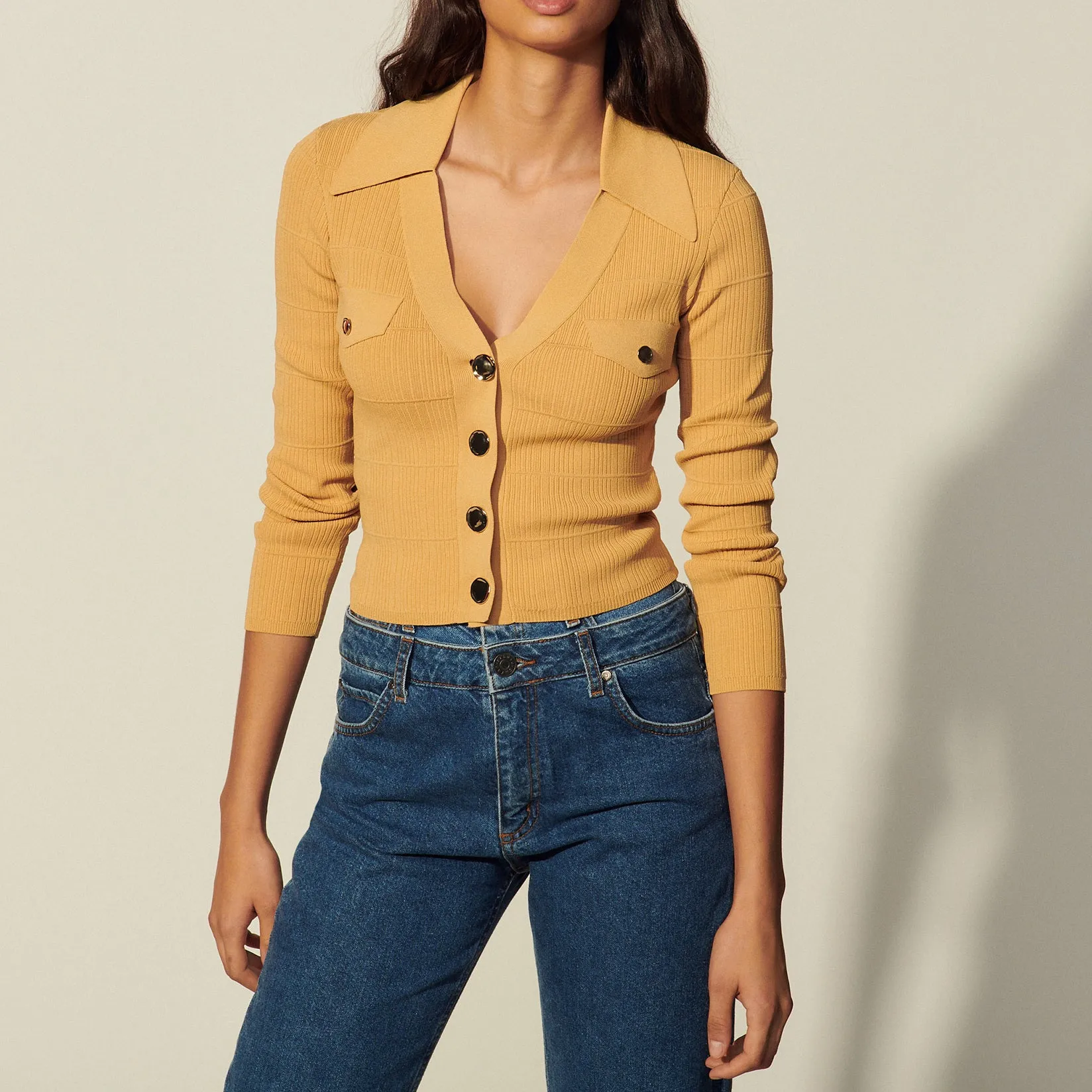 Cardigan en maille à col polo