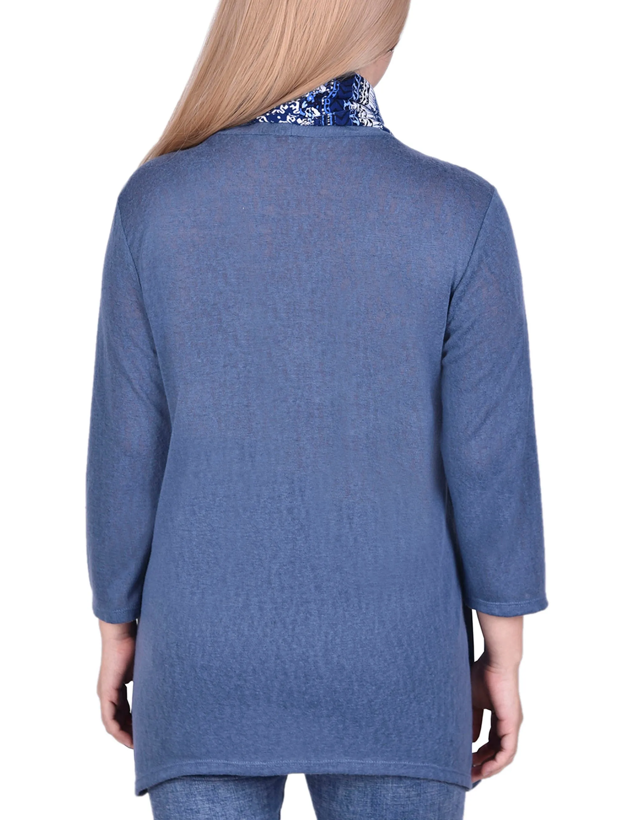 Cardigan With Inset And Detachable Printed Scarf