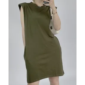 Casual Loose Mini Dress For Women Round Neck Sleeveless Solid Minimalist Dresses Female Korean Fashion Clothing