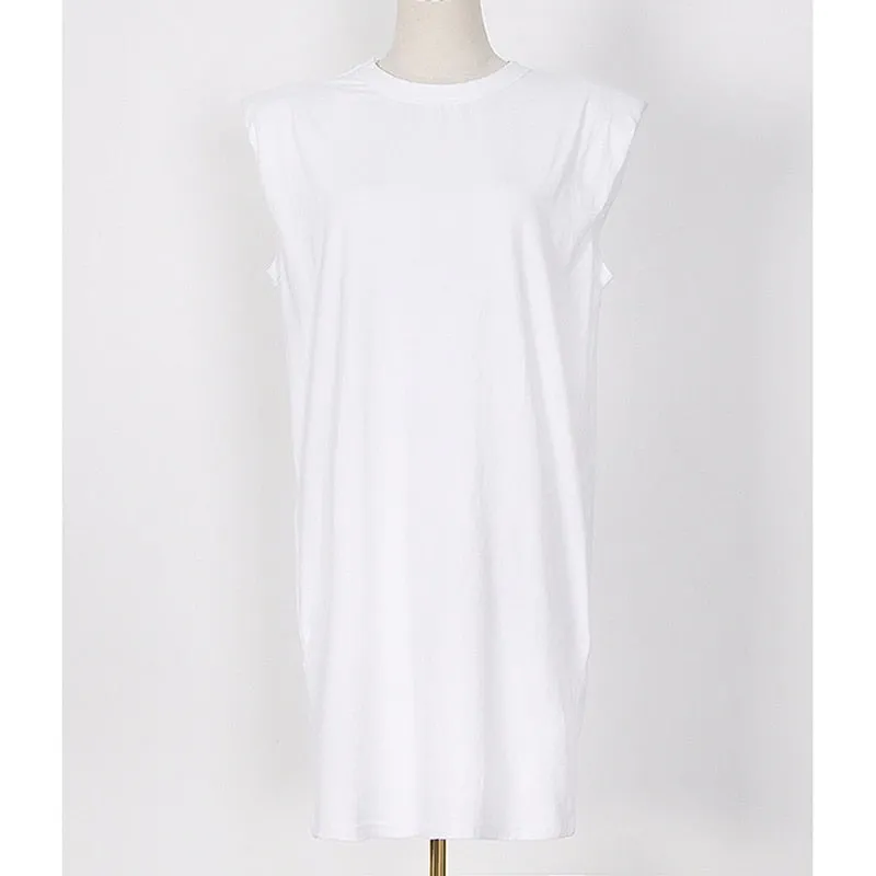 Casual Loose Mini Dress For Women Round Neck Sleeveless Solid Minimalist Dresses Female Korean Fashion Clothing