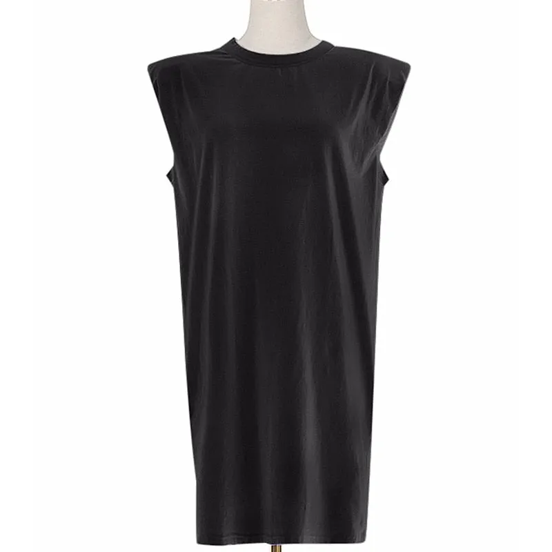 Casual Loose Mini Dress For Women Round Neck Sleeveless Solid Minimalist Dresses Female Korean Fashion Clothing