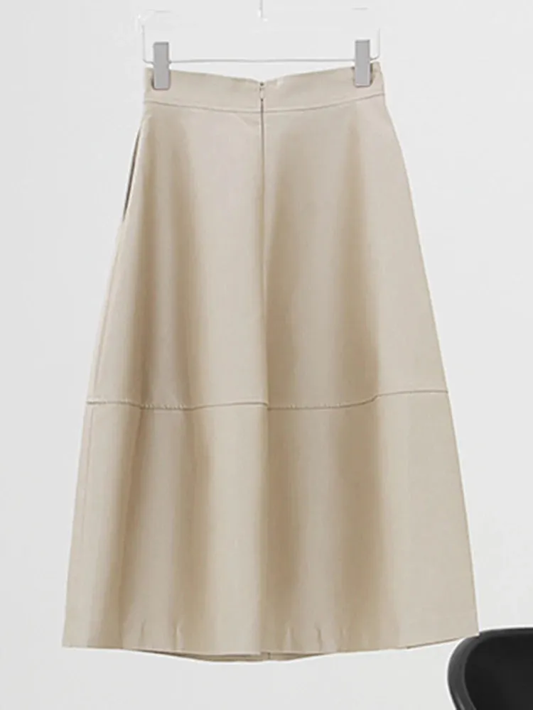 Casual Loose Solid Midi Skirt For Women High Waist Minimalist Long Skirts Female Summer Clothing Style