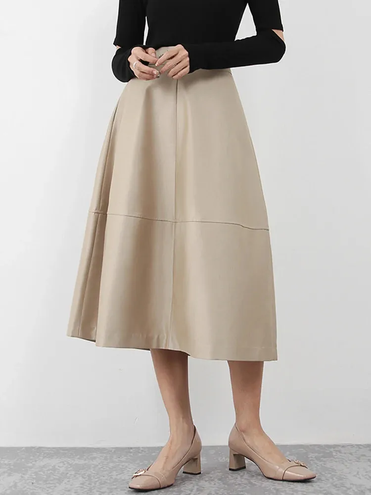 Casual Loose Solid Midi Skirt For Women High Waist Minimalist Long Skirts Female Summer Clothing Style