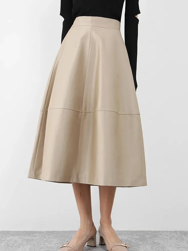 Casual Loose Solid Midi Skirt For Women High Waist Minimalist Long Skirts Female Summer Clothing Style