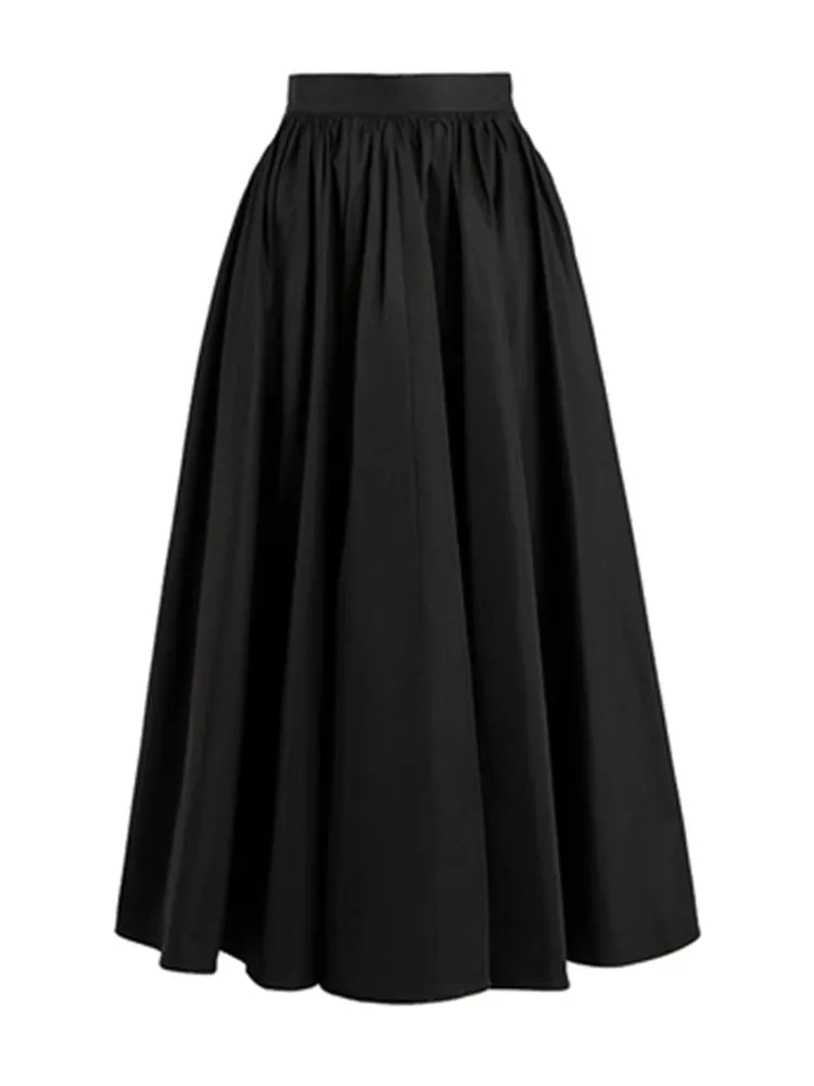 Casual Ruched Minimalist Solid Midi Skirt For Women High Waist A Line Solid Elegant Long Skirts Female Clothing