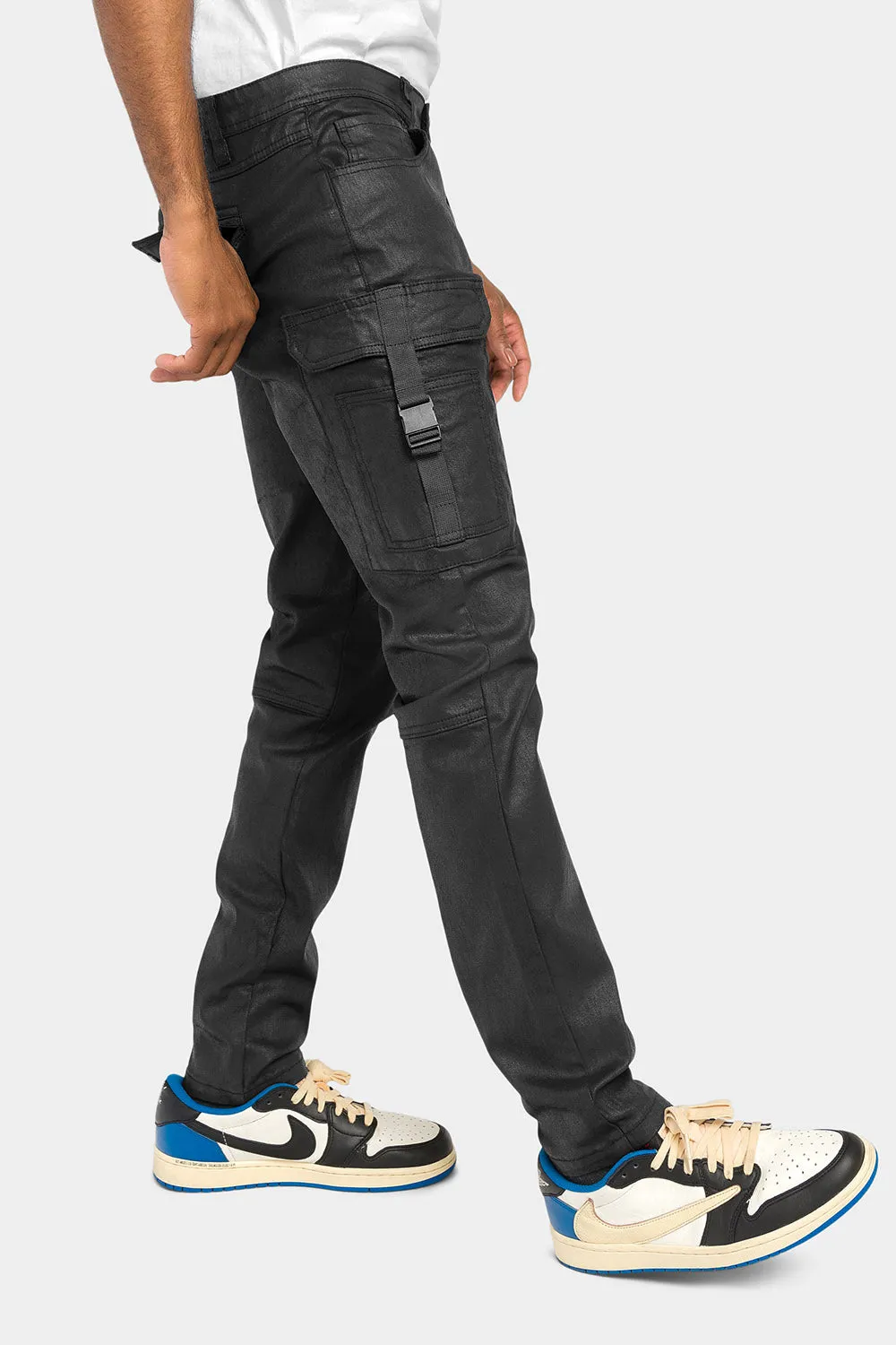 Coated Cargo Knit Denim Jeans