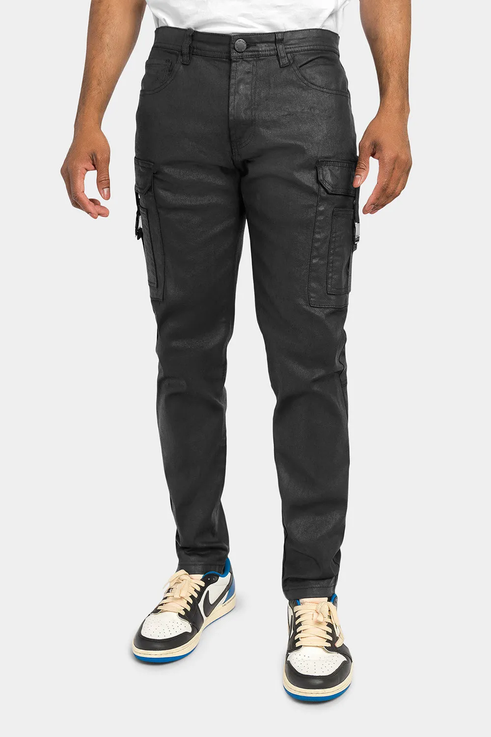Coated Cargo Knit Denim Jeans