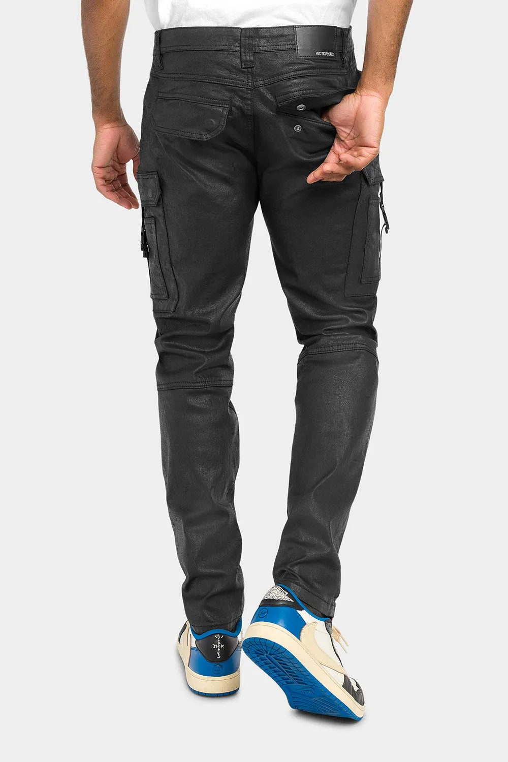 Coated Cargo Knit Denim Jeans