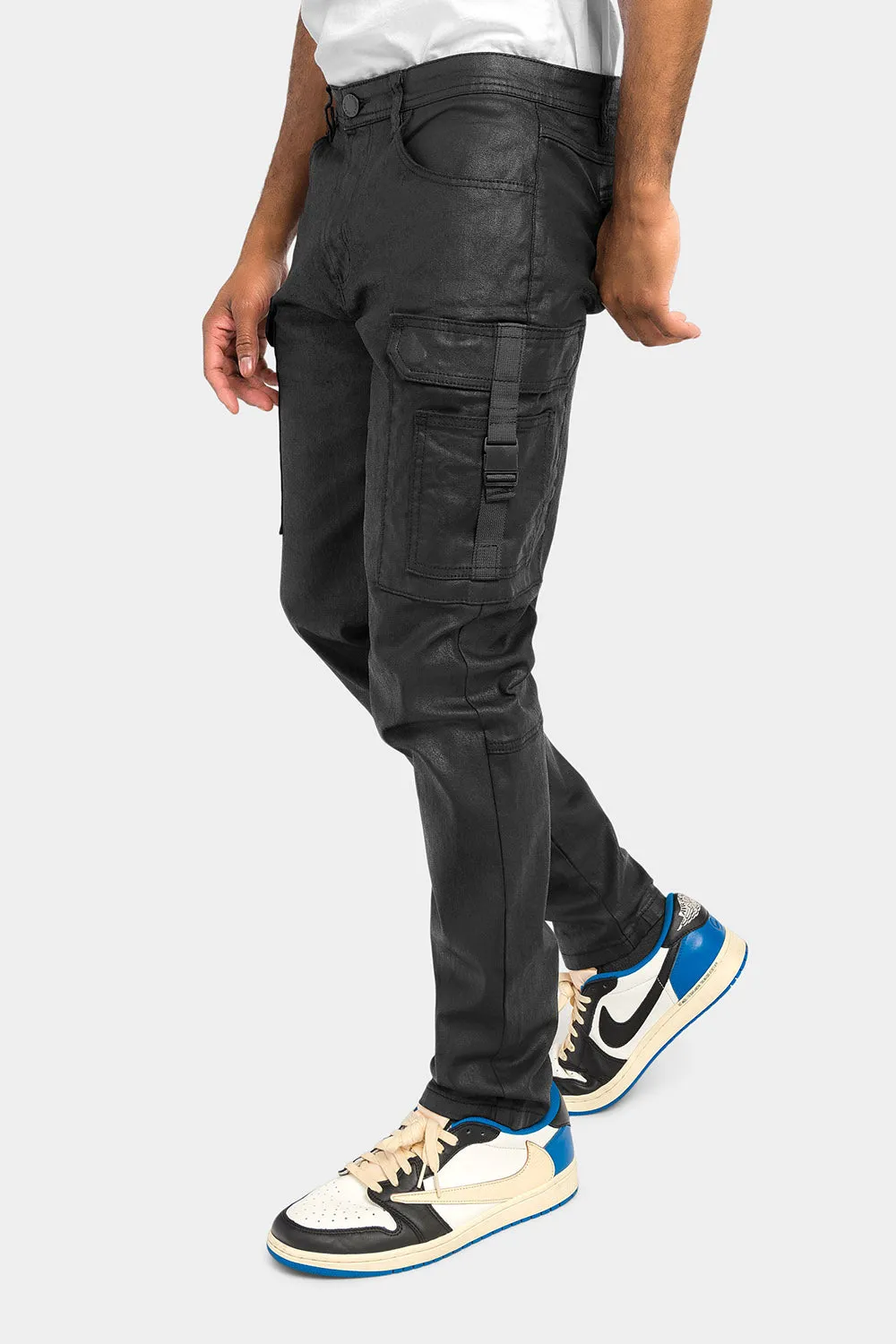 Coated Cargo Knit Denim Jeans
