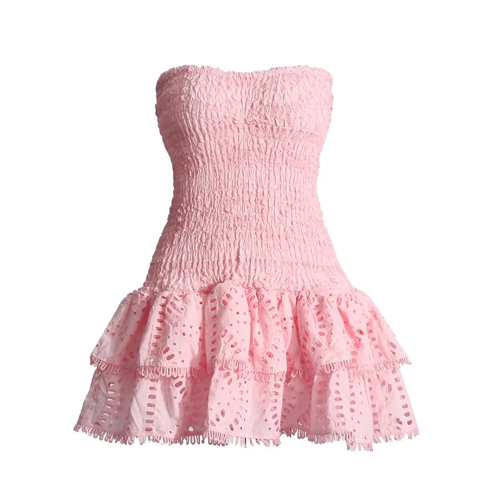 Colorblock Sexy Mini Dresses For Women Strapless Sleeveless High Waist Backless Minimalist Slimming Dress Female Fashion New