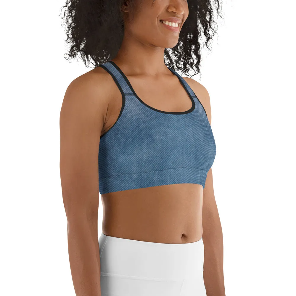 Denim Jeans Print Sports Bra