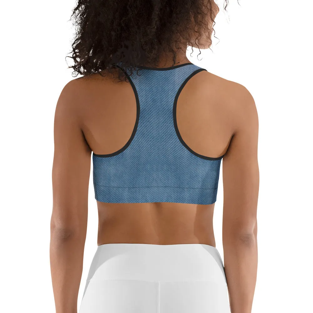 Denim Jeans Print Sports Bra