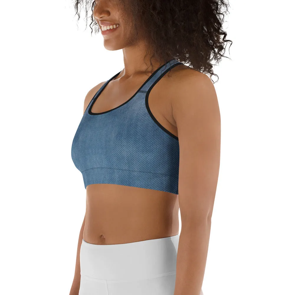 Denim Jeans Print Sports Bra