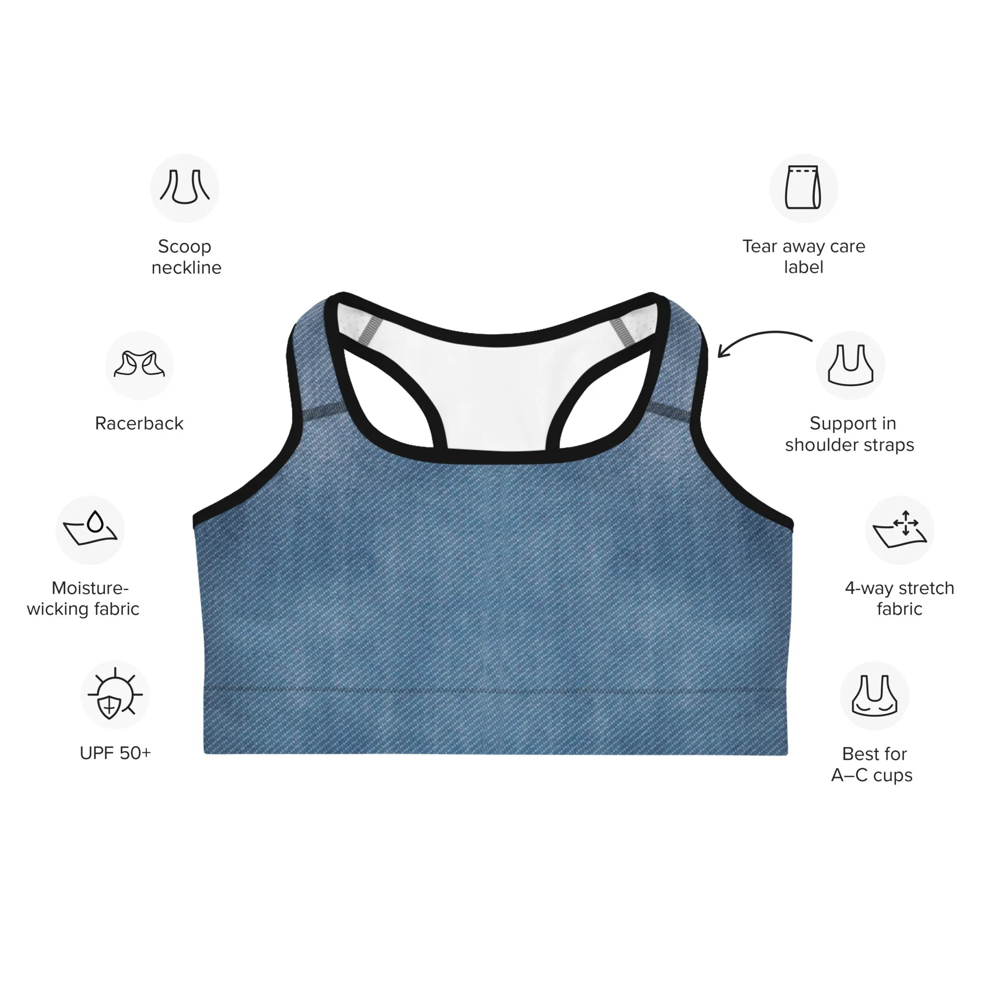 Denim Jeans Print Sports Bra