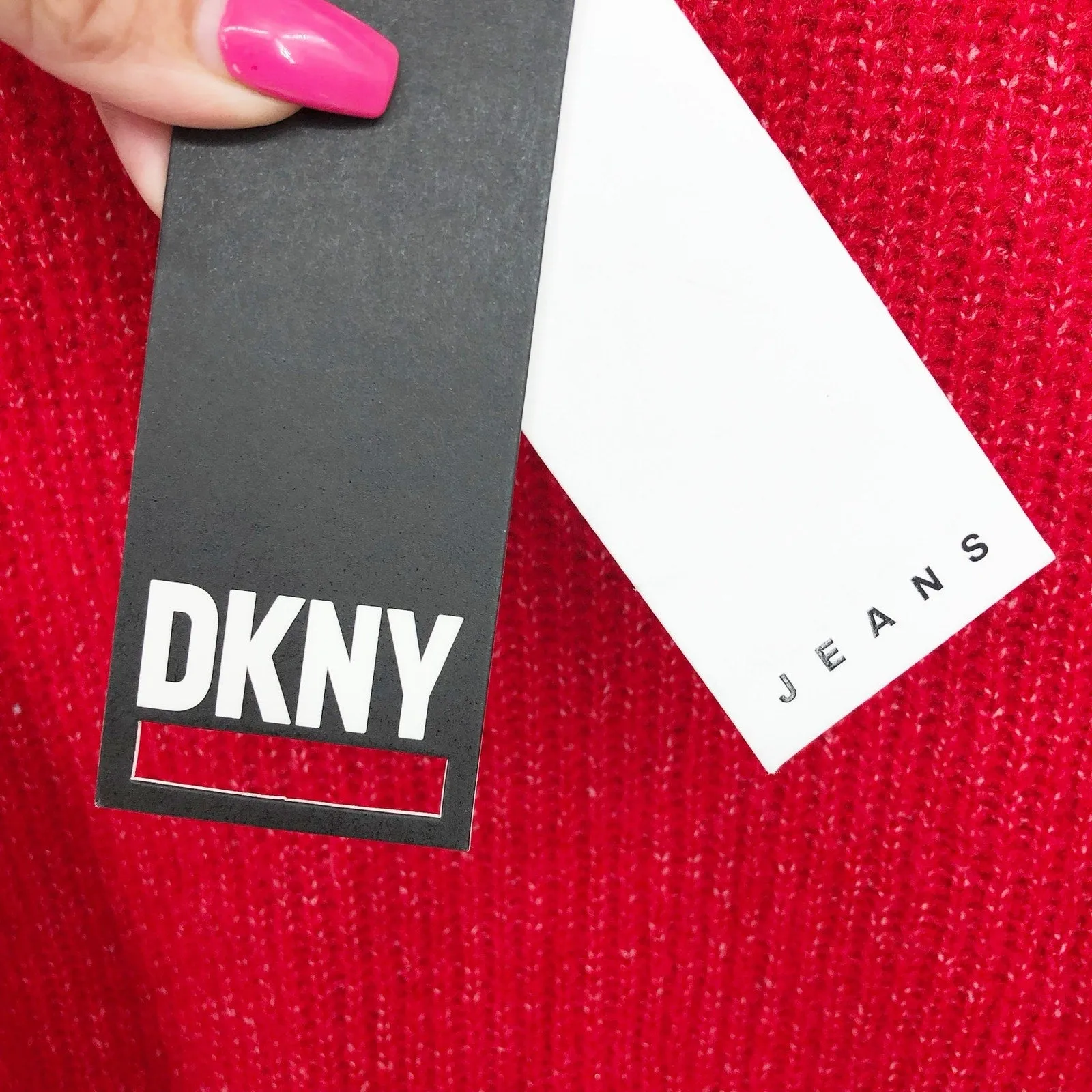DKNY JEANS Womens Sweater XXS Red Scarlet Crewneck Pullover Button Detail NWT