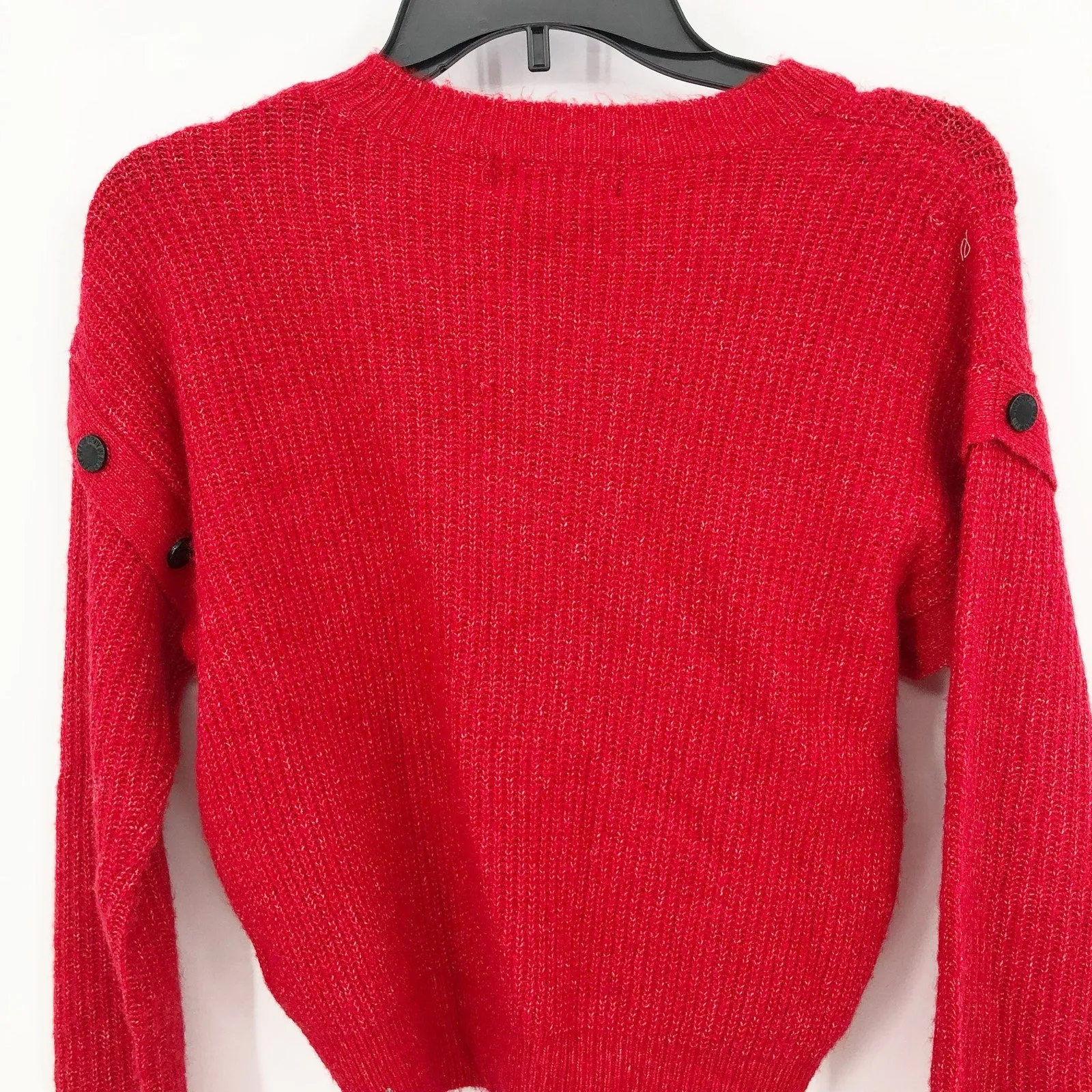 DKNY JEANS Womens Sweater XXS Red Scarlet Crewneck Pullover Button Detail NWT
