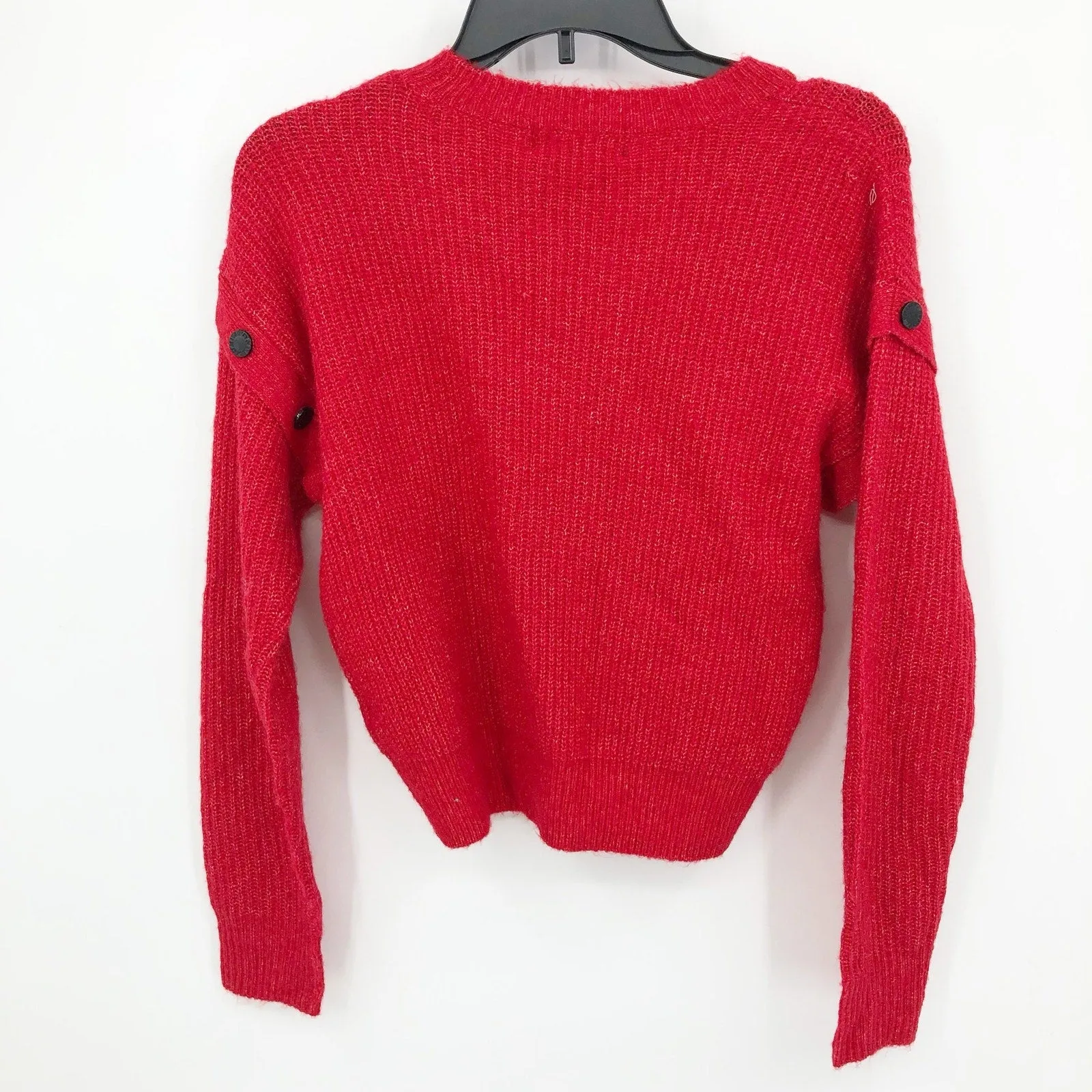 DKNY JEANS Womens Sweater XXS Red Scarlet Crewneck Pullover Button Detail NWT