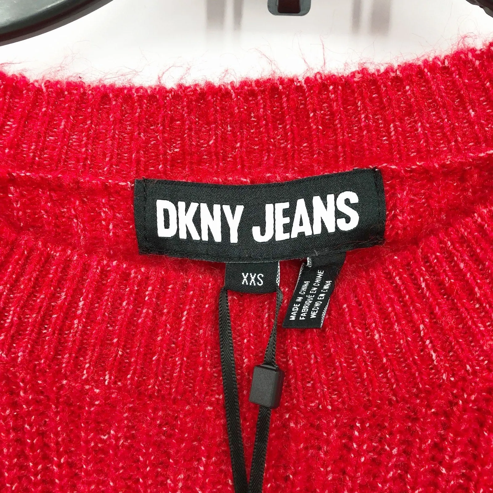 DKNY JEANS Womens Sweater XXS Red Scarlet Crewneck Pullover Button Detail NWT