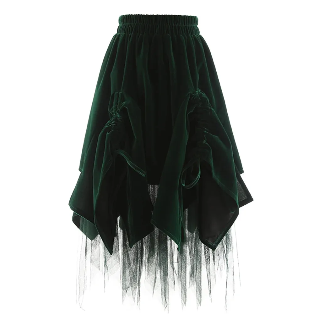 Elegant Irregular Hem Skirt For Women High Waist Patchwork Mesh Solid Minimalist Midi Skirts Female Clothes Fashion
