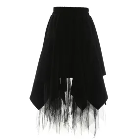 Elegant Irregular Hem Skirt For Women High Waist Patchwork Mesh Solid Minimalist Midi Skirts Female Clothes Fashion