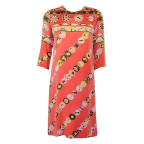 EMILIO PUCCI 1960s Vintage Coral Silk Jersey Print Dress